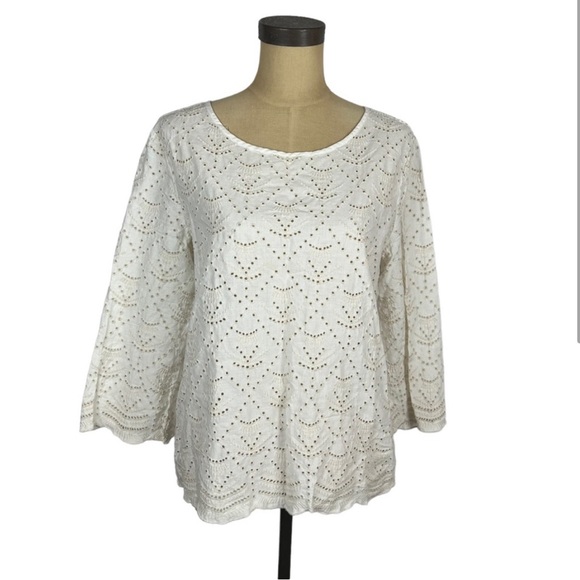 GAP white & cream eyelet bohemian women’s top SZ L - Picture 1 of 6